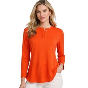 Lauren Ralph Lauren Orange Textured Peplum Button Top Size M